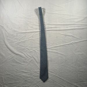 PURE SILK Made In Italy Mens Necktie Blue Black Silver Diagonal Repp Stripe Tie